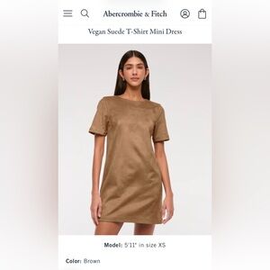 Abercrombie & Fitch Vegan Suede T-Shirt Mini Dress in Camel. Size small new